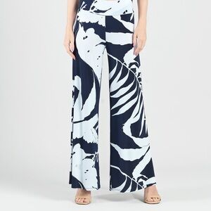 Clara Sun Woo NWT Navy Blue White Tropical Print Palazzo Pant Size Small